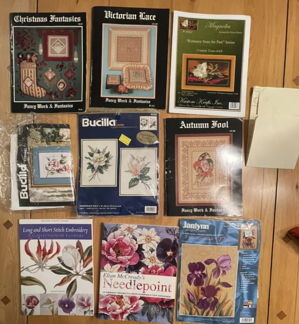 LOT - Fancy Work & Fantasies Cross Stitch Needlepoint Embroidery Patterns Books