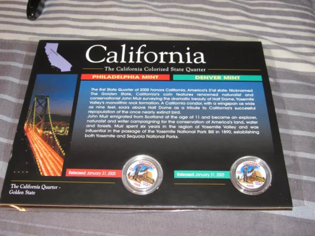2005 California  Colorized State Quarter P&D Set, w/Colorful Display Card
