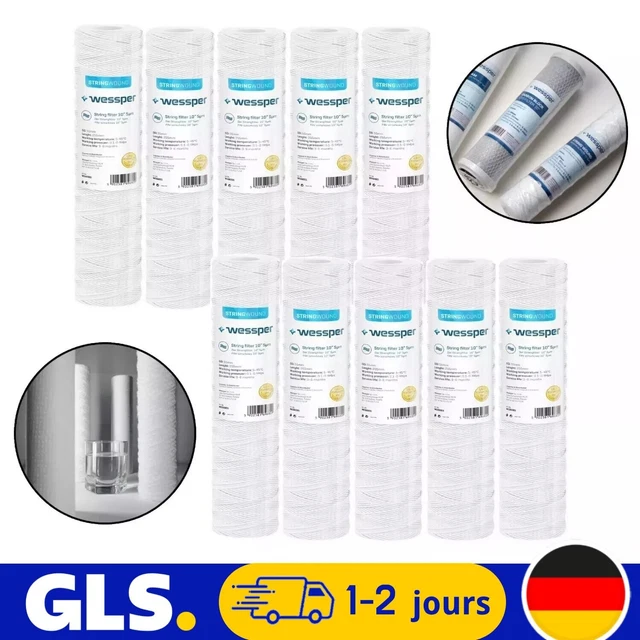Cartouche Filtre à Eau AQUAWATER 5 Microns - Anti-Sédiments - Remplacement 6 Mois - Fabrication Française
