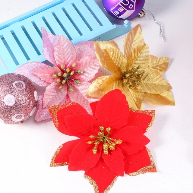 8 pz Ornamento Fiore Albero di Natale Natale Finta Poinsettia Artificiale