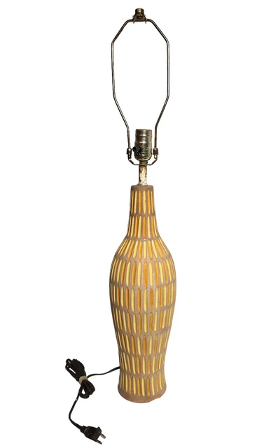 Vintage Mid-Century Italian GAN Raymor Pottery Incised Lamp Yellow Orange Vintage Mid-Century Italian GAN Raymor Pottery Incised Lamp Yellow Orange