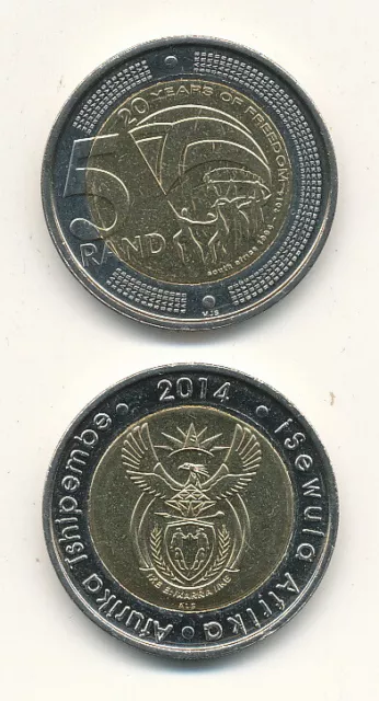 South Africa / Südafrika - 5 Rand 2014 UNC - Gedenkausgabe, 20 years freedom