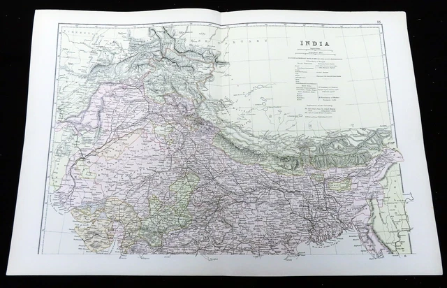 India Map Rajputana MAP OF INDIA Antique Original 1888 Northern British Indian Territory ...