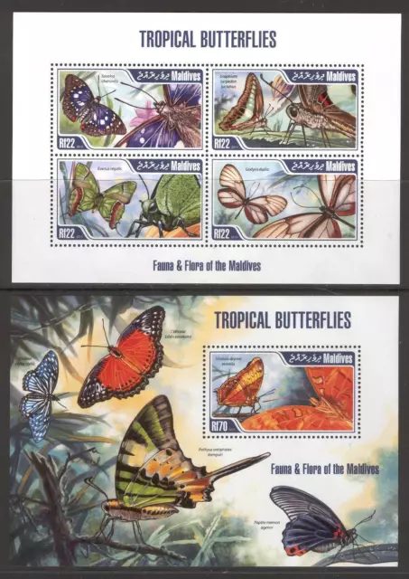 STB216 Maldives 2013 MNH 2 Sheets High CV Fauna Tropical Butterflies