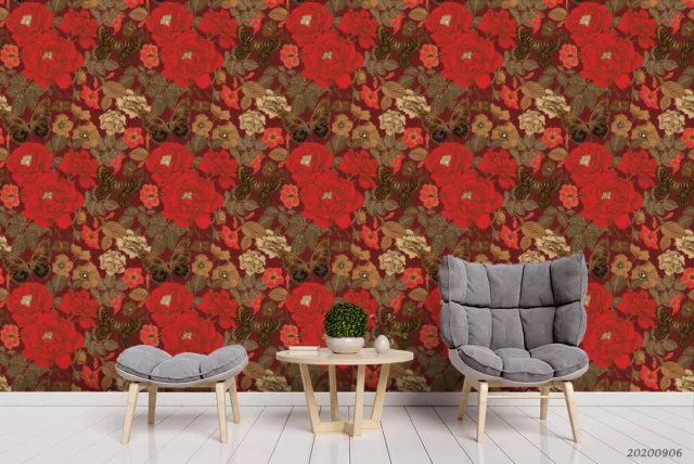 3D Vingate Red Floral Self-adhesive Removable Wallpaper Murals Wall 337