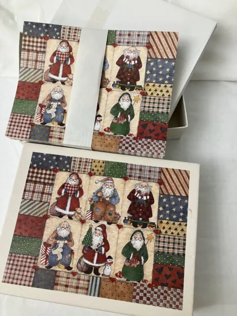 Lang BOXED Christmas Cards PATCHWORK SANTA Set of 20 with envelopes