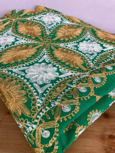 Vintage Embroidered Tablecloth, Green, Gold, 12 Seater, Rectangle, Dinner Mats