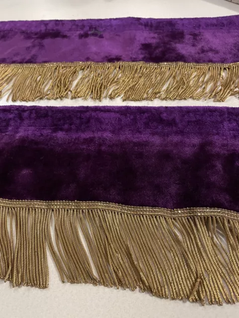 Antique Valance Luxury Velvet Fabric Gold Metal Fringe Rare French Textile Set