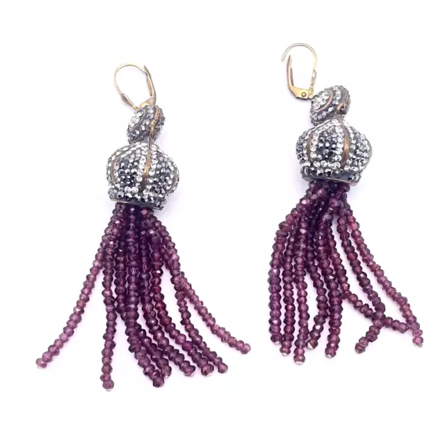 Baublebar Rhinestone Beaded Tassel Drop Earrings Gold Tone