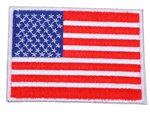 AMERICAN FLAG EMBROIDERED PATCH Iron-On WHITE BORDER  UNITED STATES SHOULDER