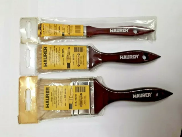 Set 3 pennelli pittura PURA SETOLA MAURER mm 20,40,60 MANICO LEGNO (3 Pezzi)