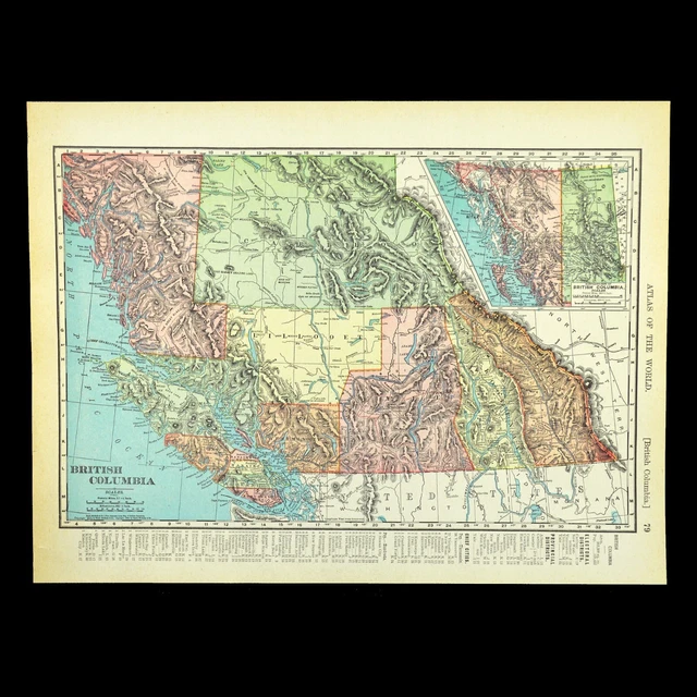 VINTAGE BRITISH COLUMBIA Map Vancouver Island Wall Art Old Original