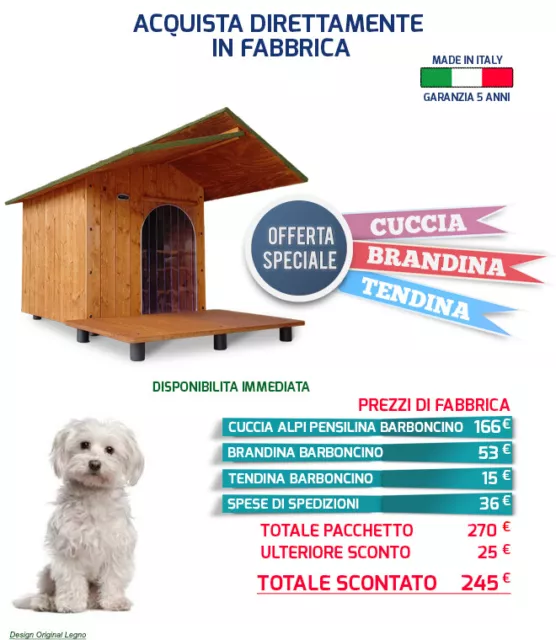 CUCCIA IN LEGNO Pastore con Pensilina + Brandina +Tendina Cucce Casetta per  cani EUR 350,00 - PicClick IT
