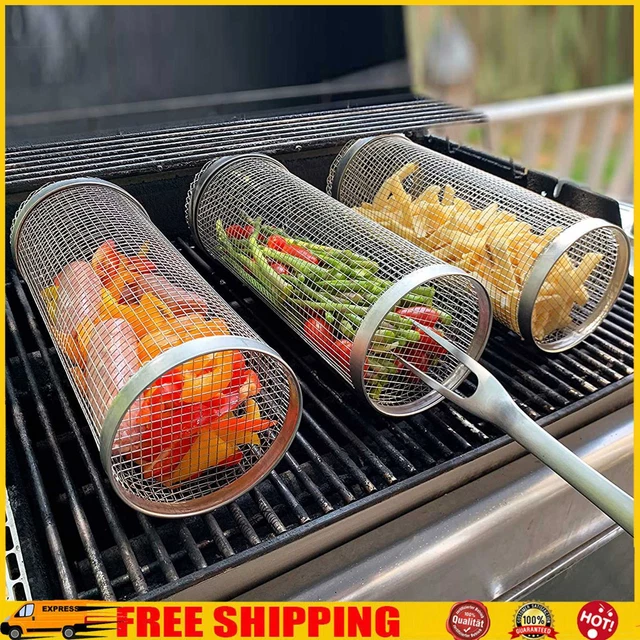 2 Stck. BBQ Net 304 Edelstahl Rundnetz BBQ Käfig zum Rösten von Gemüsefleisch