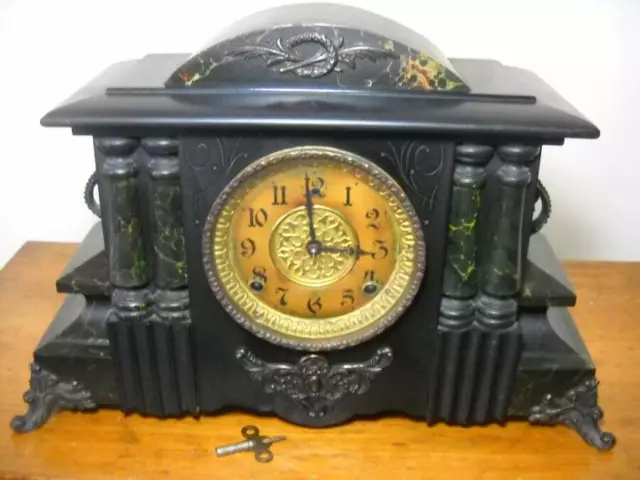 Scarce Antique Wm. Gilbert Noah Adamantine 8 Day Time Strike Mantel Clock Works