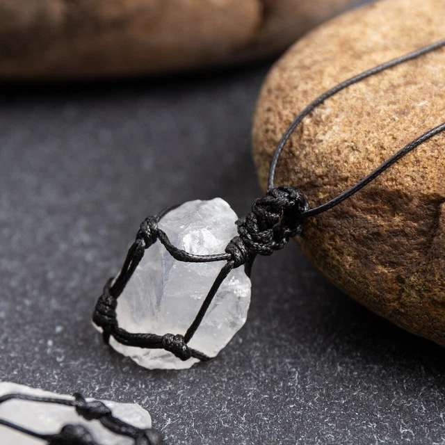 Natural Raw Clear Quartz Crystal Wrap Pendant Necklace for Spiritual Healing