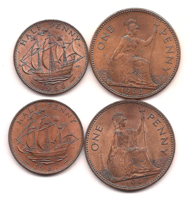 1966 & 1967 Great Britain Penny & Halfpenny ----Loads of Mint Red!!