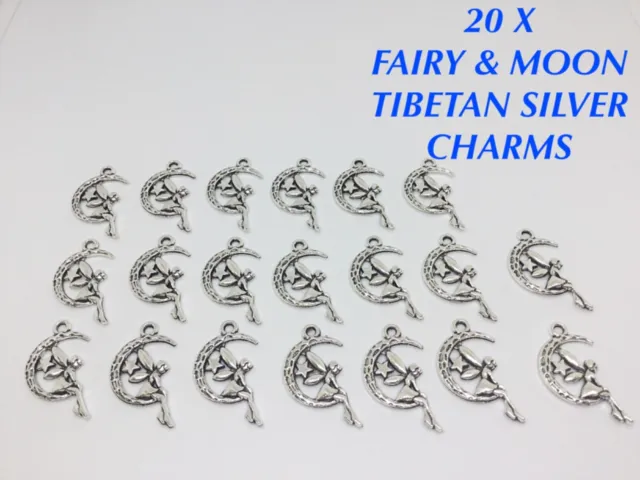 20 X Half Crescent Moon & Fairy Tibetan Metal Charms Bracelet Jewellery Pendant