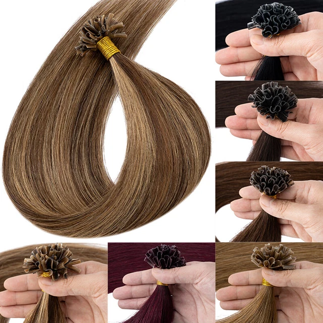 16"-24" Thick U Tip 100% Real Remy Human Hair Extensions Keratin Nail Caramel