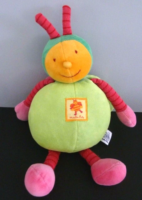 *. DOUDOU PELUCHE MOULIN ROTY LOUNA L'ABEILLE papillon VERT ROSE 30cm TBE
