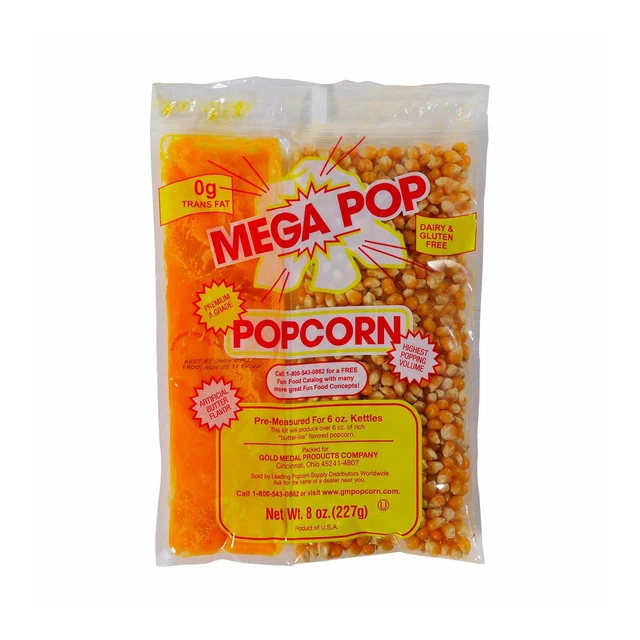 Gold Medal Mega Pop 2836 8 Oz Premium Popcorn & Oil Kit - 72 Count
