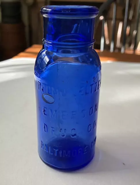 Antique Cobalt Blue Bromo-Seltzer Medicine Bottle Emerson Drug Co Baltimore 4"