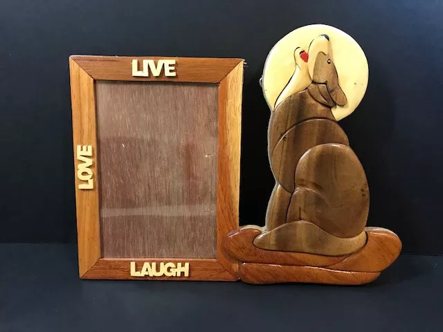 Hand crafted 3D Intarsia Wood Art HOWLING WOLF Picture Photo Frame