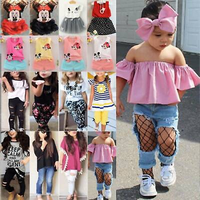Kinder Baby Mädchen Outfits Set Sports Kleidung T-Shirt Tops + Hose Sommer DE