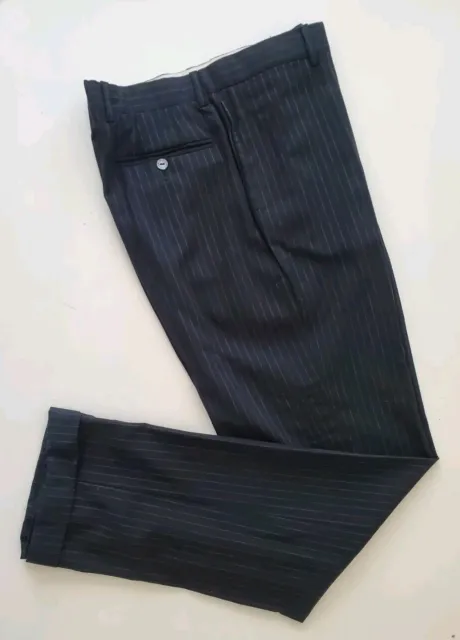 Dolce & Gabbana 💯 Wool Striped Flat Front Men's Black Pants. Made In Italy(44).