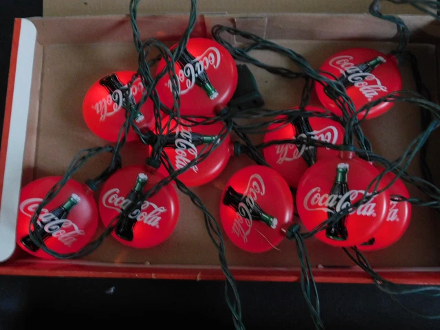 Vintage 1993 Coca Cola String Light Set 14' - 10 Lights Christmas Button