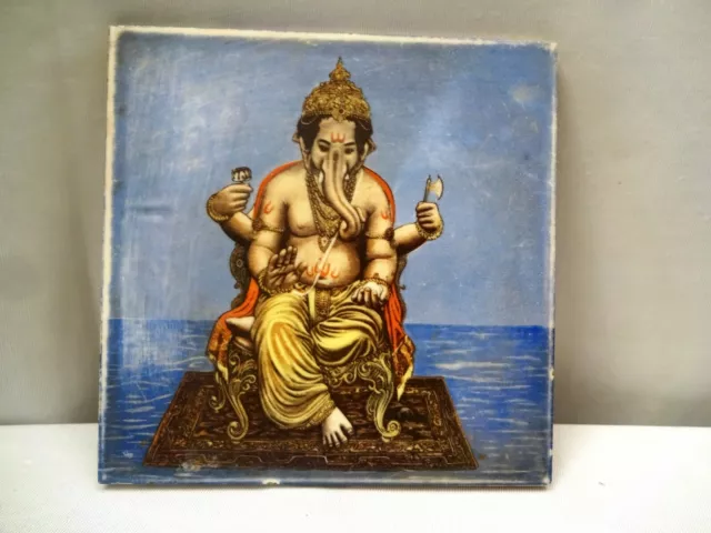 Antique Art Nouveau Ganesh Tile Lord Ganpati Porcelain Saji Japan Printed "520