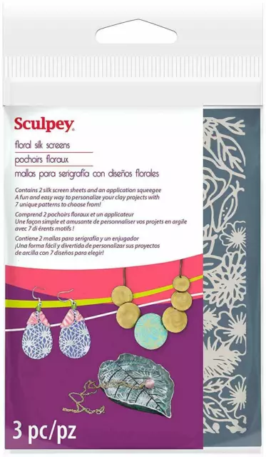 Sculpey Silk Screen  - 2 Reuseable Silk Screens -  Floral - New!