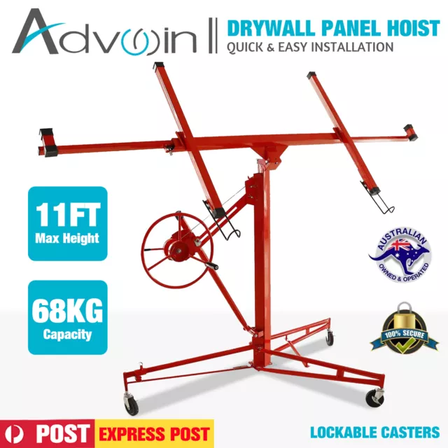 Advwin 11FT Drywall Panel Lifter 68kg Gyprock Hoist Plasterboard Lift w/Casters