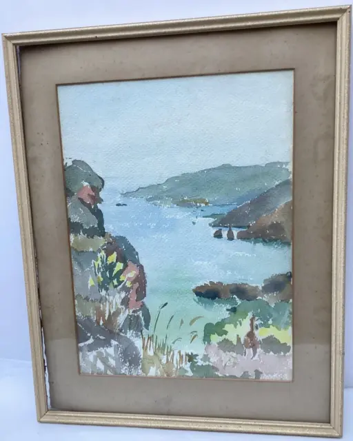 Vintage Watercolour Painting Coastal Seascape Signed Nautical Countryside