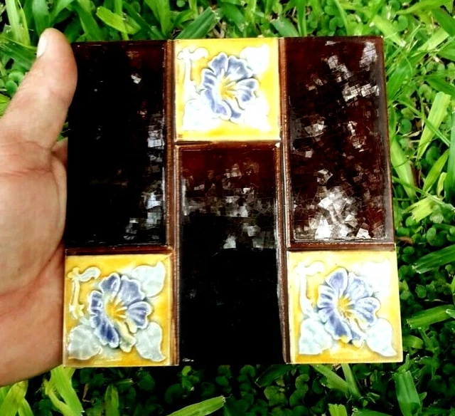 Antique Art'nouveau Majolica Tile 6" x 6"