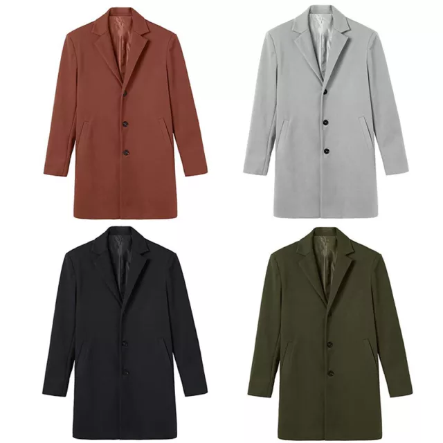 Men's Woolen Trench Coat Winter Lapel Long Jacket Overcoat Fomal Office Outwear