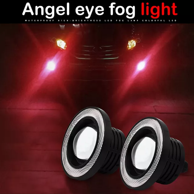 76/89mm LED Car COB Angel Eyes Halo Projector Fog Light Headlight DRL Universal