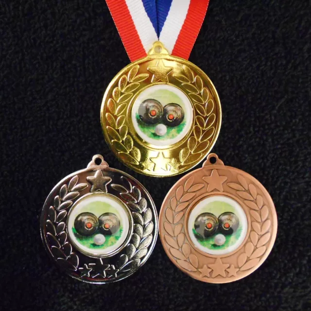 Lawn Bowls Medal & Ribbon Engraved Bowling Award Trophy 50mm