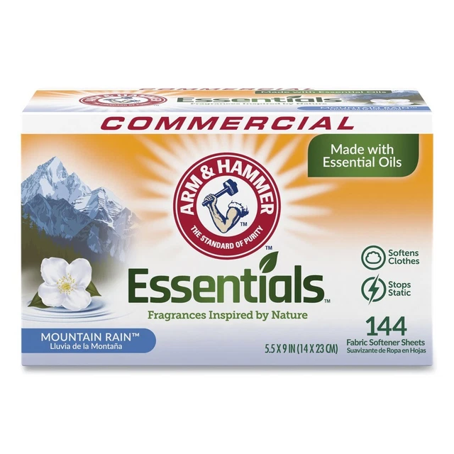Arm & Hammer 3320000102BX Essentials Dryer Sheets - Mountain Rain (144/Box) New