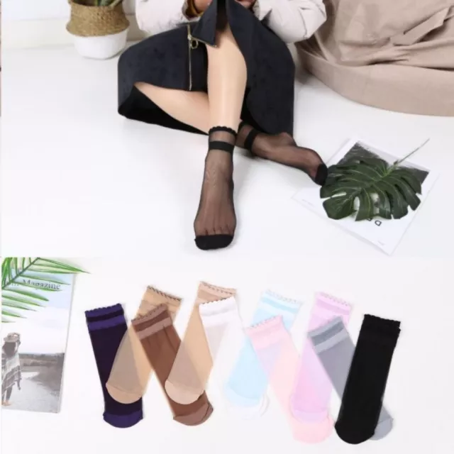 5Pairs Breathable Mid Tube Sock High Elastic Crystal Silk Sock  Summer
