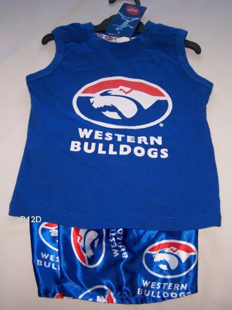Western Bulldogs Logo AFL Boys Blue 2 Piece Cotton / Satin Pyjama Set Size 8