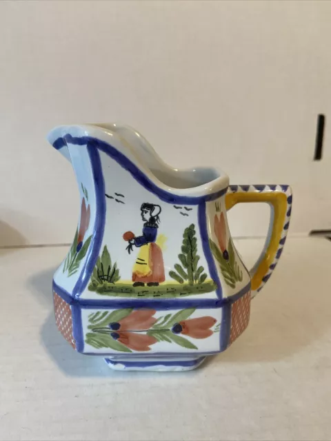 Henriot Quimper MISTRAL BLUE Water Pitcher Lady Hand Painted Signed Euc