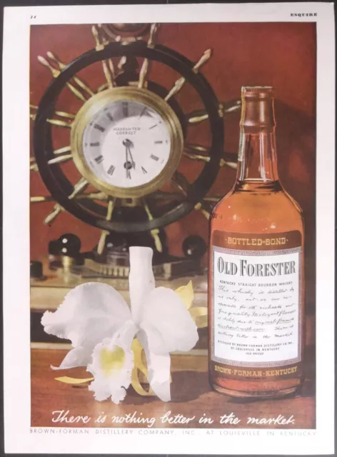 Vintage Magazine Ad 1944 Old Forester Whiskey Orchid Ships Wheel Clock