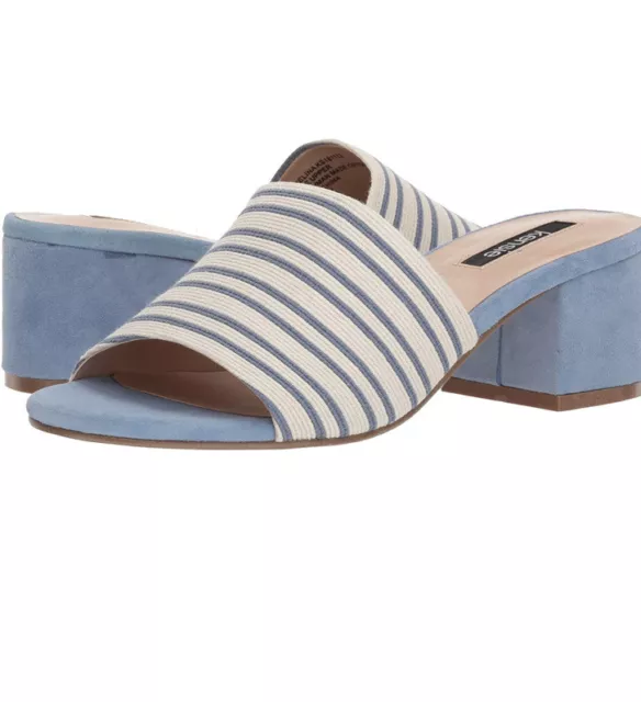 Kensie Suede Blue & Cream Open Toe Slide Mules Size 8 $55