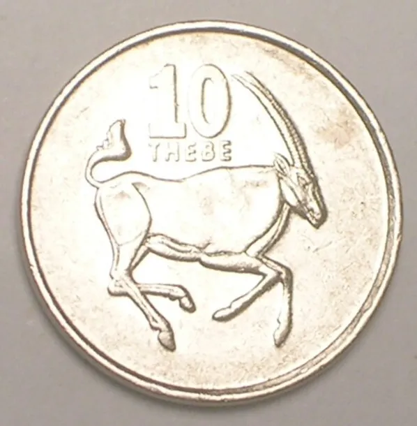 1998 Botswana Botswanan 10 Thebe Arms Oryx Coin VF