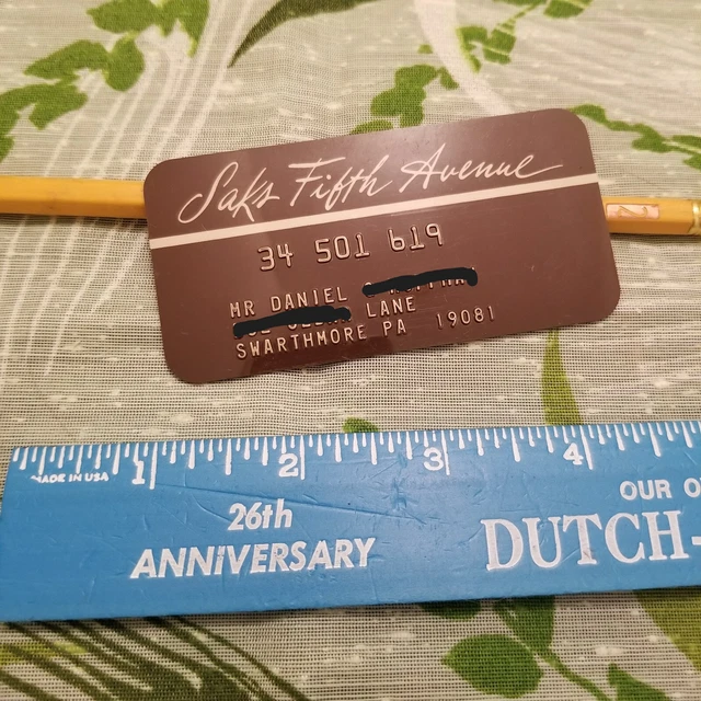 Vintage Saks Fifth Avenue Department Store Plastic Credit Plate Charge Card
