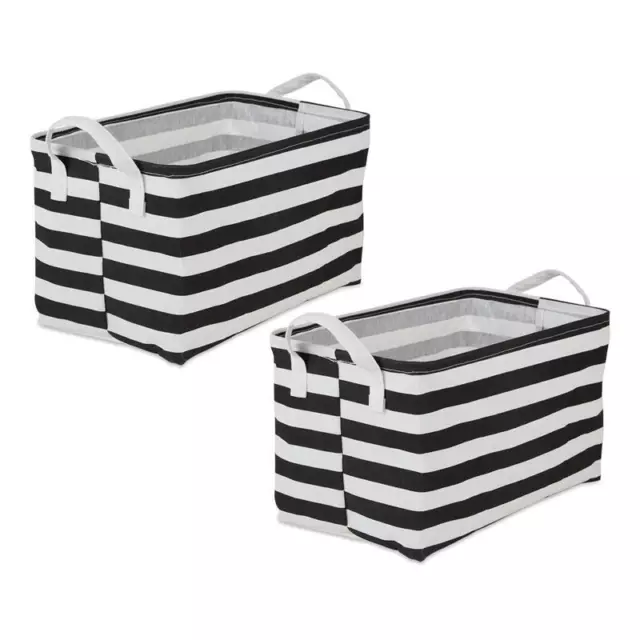 Cotton Polyester Laundry Bin Stripe Black Rectangle L (Set of 2)