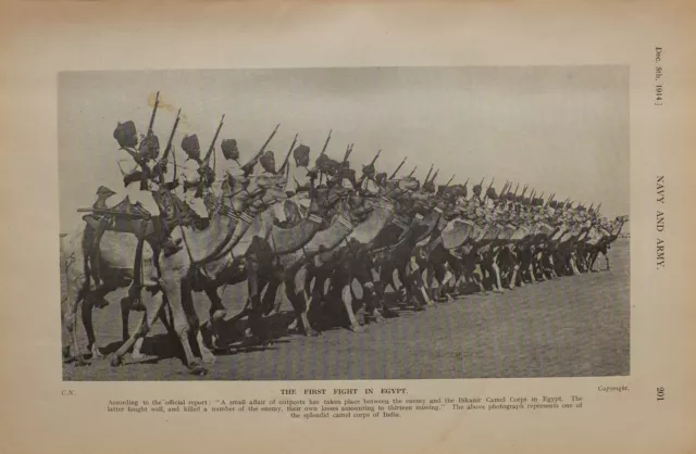 1914 Ww1 Print First Fight In Egypt Bikanir Camel Corps