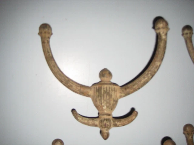 Set of 4 Victorian Cast Iron Double Hall Tree Coat & Hat Hooks 4
