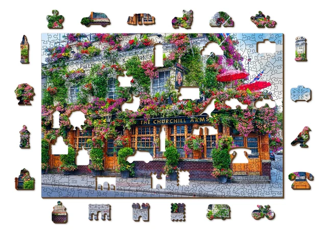 Wooden Puzzle 500 +5 Pieces for Kids and Adults - London Pub Travel Jigsaw Gift